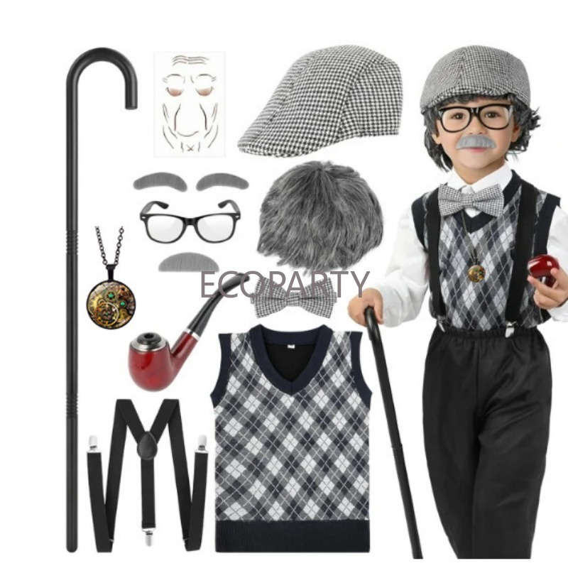 Men'S Accessories Glasses - 2024年ニューキッズ 100日間の学校コスチューム 男の子用 ハロウィン おじいちゃんコスチューム 帽子