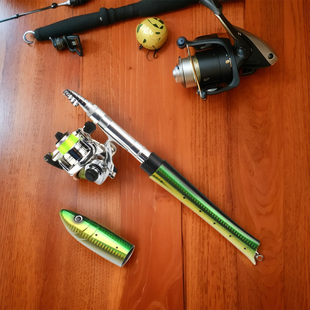 Men Accessories Combo Gift - 携帯用魚型釣り竿リール、伸縮式ミニポケットペン釣り竿リールコンボ、釣りアクセサリー、男性へのギフト