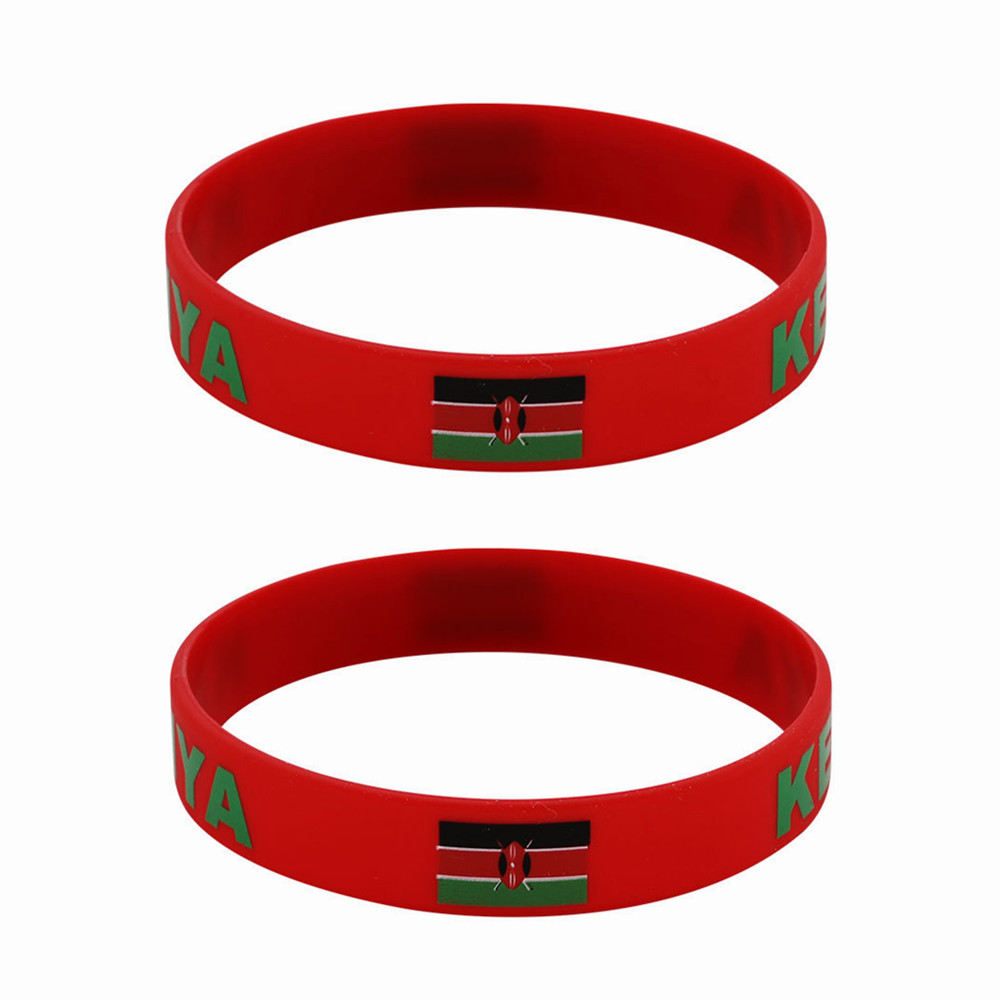 Men Accessories Kenya - 男性と女性のためのリストバンド、シリコン製のリストバンド、全国旗、ゴム製ブレスレット、スポーツゲーム、ファッションアクセサリー、2個