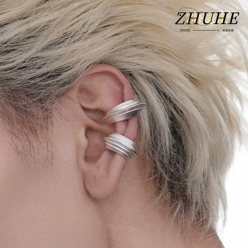 Men'S Minimalist Accessories - テクスチャード加工の多層イヤーカフジュエリーアクセサリー、女性男性用、銅合金製、ピアス不要のイヤークリップ、ミニマリストマット表面、幾何学模様