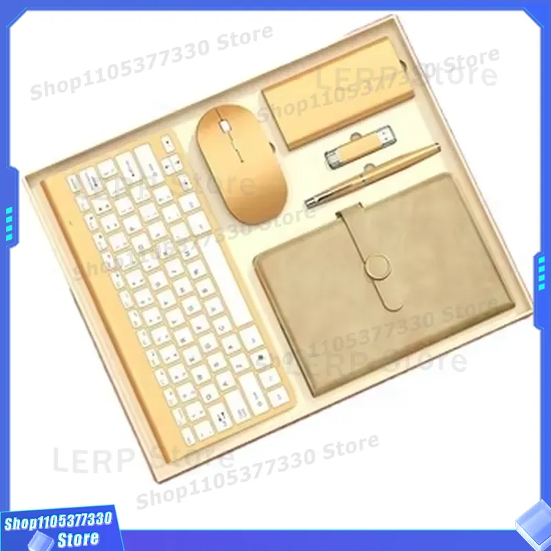 Men Accessories Combo Gift - カスタムロゴ入り6 in 1ビジネスギフトセット（男性向けVIP企業向けオフィスアクセサリー、ワイヤレスマウス・キーボードコンボ、販促品）