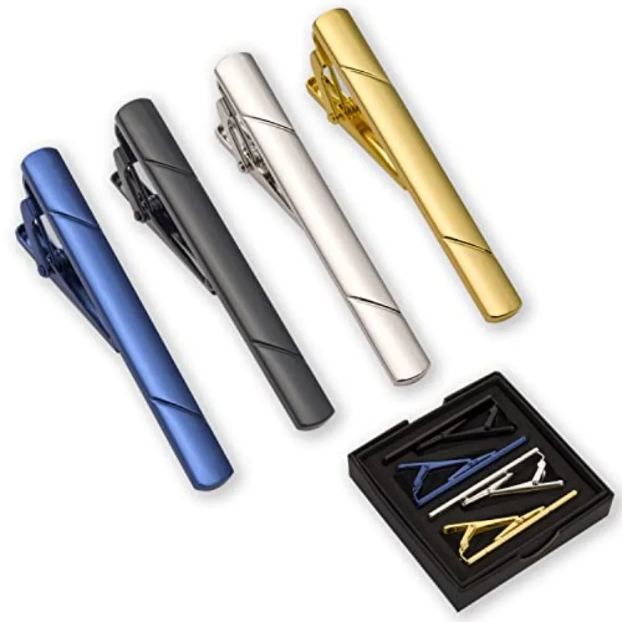 Men Accessories For Gift - 4 個のネクタイクリップ男性用ネクタイバーギフトボックス付きスーツアクセサリーメンズアクセサリーファッションネクタイクリップネクタイピンネクタイバー