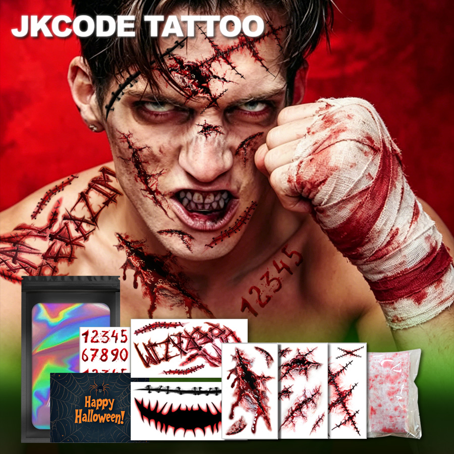 ハロウィンホラーコスチューム、ハロウィンタトゥーギフトボック - Men Accessories Combo Gift のレビューと価格